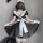 Sexy lace japanese maid costume with cute apron, sheer cutouts and ties, perfect for cosplay or themed events.