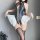 Sexy open-crotch bodysuit with lace-up design, featuring a galaxy pattern and ruffled skirt, perfect for women seeking a sedu...