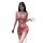 Woman wearing shiny pink liruru pvc lace halter bodycon mini dress with cut-out details and drawstring sides.