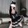 Sexy black lace lolita maid costume set featuring a babydoll dress with detachable apron, headband, and fluffy tail accessory...