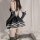 Sexy lolita maid costume featuring lace-trimmed strap nightdress with matching gloves and stockings, perfect for sleepwear se...