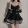 Sexy lolita maid costume featuring a black lace-trimmed nightdress with matching gloves and accessories.