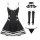 Sexy lolita maid costume sleepwear set featuring lace-trimmed strap nightdress, matching gloves, hat, and bikini bottom.