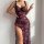 Sexy black dress with red rose pattern, featuring lace trim, sheer fabric, high slit, and underwire bra design. perfect for l...