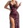 Sexy black dress with red rose pattern, featuring sheer fabric, lace trim, underwire bra, and high slit for elegant loungewea...