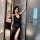 Sexy butterfly rain sheer mesh cut-out long dress featuring deep v-neck and high slit, perfect for lingerie-inspired elegance...