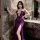 Sexy butterfly rain sheer mesh cut-out long dress featuring deep v-neck and high slit, perfect for evening elegance.
