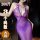 Double-elle plus size sexy long dress - sheer lace bodycon nightclub outfit & party costume, featuring sheer purple lace desi...