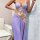 Elegant lavender nightgown featuring sheer floral lace, asymmetrical embroidery, and sensual cutouts, perfect for european an...