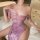 Fan lei sexy lace long dress - purple uniform-style sleepwear set, pure & alluring lingerie dress featuring elegant lace desi...