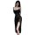 Elegant black sheer long sleep dress featuring lace mesh design, adjustable straps, and thigh-high slit for a luxurious night...