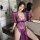Sexy purple lace dress with side slit, bodycon fit, perfect for evening wear or sleepwear.
