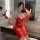 Sexy red lace chemise nightgown with elegant design, perfect for small busts. ideal sleepwear and bedroom lingerie.