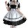 Japanese black and white maid dress featuring long sleeves, ruffled collar, and layered skirt, perfect for lolita cosplay or ...