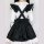 Japanese maid costume dress featuring long sleeves, ruffled collar, and a bow at the waist, perfect for cosplay or lolita sty...
