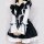 Japanese maid costume dress featuring long sleeves, black and white color scheme with bows and ruffles, perfect for cosplay o...
