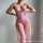 Pink floral lace mesh dress featuring cut-outs and push-up thong set, ideal for plus-size women seeking sexy long dress with ...
