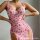 Pink floral lace mesh dress featuring cut-outs and push-up thong set, ideal for plus-size women seeking sexy yet elegant ling...