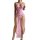 Pink floral lace mesh dress with high slit and push-up thong set, ideal for plus-size women seeking sexy and elegant lingerie...