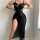Lace sheer mesh long nightgown featuring a high slit and adjustable straps, perfect for women seeking elegance and allure.
