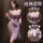 Woman modeling purple lace split long dress lingerie set with sheer fabric and high slit, ideal for summer sleepwear.