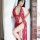 Sexy red lace trim long sleep dress with sheer backless design and split nightgown for women.
