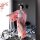 A woman poses in a pink floral japanese kimono-style cat girl lingerie set, featuring elegant long sheer sleepwear with cat e...