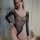 Sexy mannyqing bodysuit featuring sheer mesh long sleeves and sparkling details, perfect for women seeking elegant yet daring...