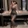 Meinaer sexy mesh deep v-neck sleeveless nightclub dress - sheer thin long evening gown for women, elegant design with lace d...