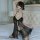 Elegant black lace bow sexy lingerie set featuring sheer fabric, perfect for women seeking stylish sleepwear or at-home outfi...