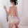 Sexy open-crotch sleepwear dress featuring long night lace lingerie set with sheer cutouts and uniform style.