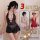 Sexy open-crotch sleepwear dress with sheer cutouts, featuring lace design and uniform style, available in black, white, and ...