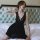 Elegant black lace sleep dress with sheer fabric and split-back design, perfect for sensual evening wear.