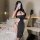 Sexy high-slit long dress with lace cut-outs and ties, perfect for night mystique. elegant design features a sexy allure.
