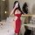 Sexy high-slit long dress with lace cut-outs and ties, perfect for night mystique. ideal sleepwear set featuring elegant desi...