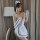 Sexy maid costume set featuring a white dress with black trim, perfect for role play and evening wear.