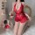 Sexy lace bodysuit for women, open-crotch design, sheer long dress uniform-inspired lingerie set.