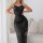 Elegant black lace sheer dress with halter neck design, long flowing silhouette, perfect for evening wear. plus size sexy lac...