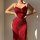 Elegant red lace sheer dress with plunging neckline and thigh-high slit, perfect for evening wear. plus size sexy lace sheer ...