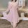 A woman poses in a sheer pink lace sleepwear dress, featuring adjustable straps and delicate lace details, perfect for a cozy...