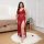 A plus-size model showcases a sexy lace long dress set, featuring semi-sheer fabric and a backless design, perfect for evenin...