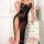 Sexy sheer mesh high slit long dress with push-up bra and panty set, perfect for plus-size women seeking elegant sleepwear.