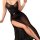 Sexy black sheer mesh high slit long dress with push-up bra and panty set, perfect for plus size women seeking elegant sleepw...