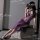 Woman in purple lace lingerie set, modest yet sexy long dress sleepwear, no-remove cosplay uniform, posing on stool.