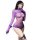 Sheer purple mesh bodysuit with long sleeves, lace-up front, and thigh-high stockings. perfect for a bold, seductive look.