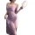 Woman wearing a purple lace cheongsam dress, featuring an off-shoulder design, high slit, sheer fabric, and butt-cutout detai...