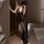 Woman wearing purple lace deep v sheer mesh sleep dress with bow-tie straps, sexy long nightgown set for women.