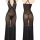 Sheer black mesh nightgown with lace trim and bow-tie straps, featuring a deep v-neck and long flowing skirt.