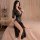 Elegant black lace long dress with sexy side slit, perfect bodycon fit for womens lingerie sleepwear set.