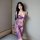 Seductive lace sleepwear set featuring a long nightgown with a slit and adjustable straps, perfect for small busts.